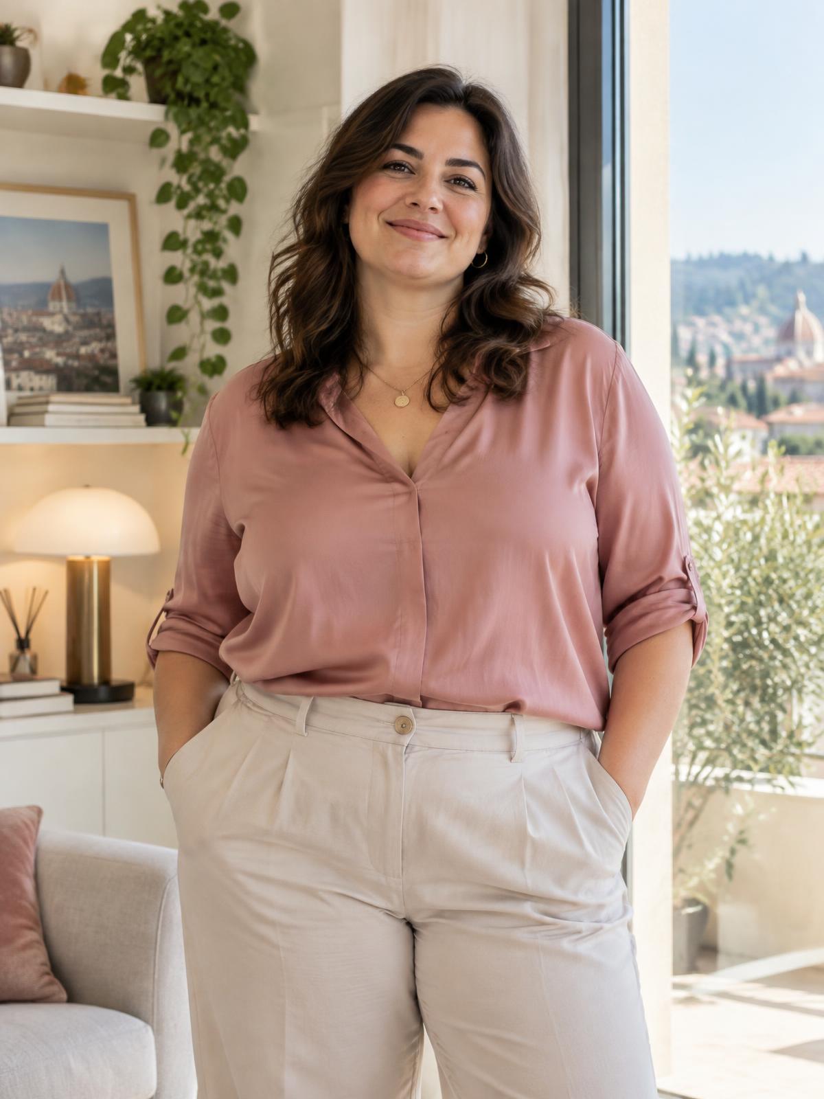 Donna italiana sorridente nel suo ambiente quotidiano
